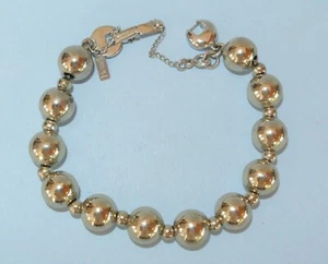 Vintage signed MONET Silver Tone Chrome Metal Bead 8" Bracelet with Safety Chain - Picture 1 of 6