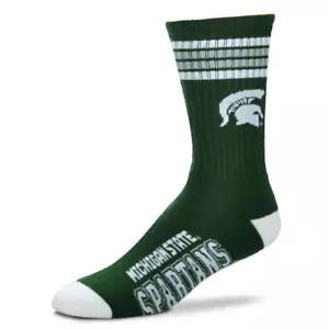 Michigan State Spartans Green & White 4 Stripe Crew Socks - Imagen 1 de 1