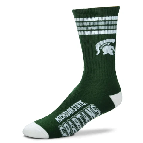 Michigan State Spartans Green & White 4 Stripe Crew Socks Cover