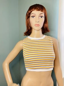 ZARA Sleeveless Rainbow Colored Striped Sweater Knit Crop Top Small - Picture 1 of 13