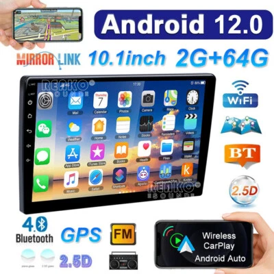 Android 12 10'' Double Din Car Stereo Radio GPS FM WIFI Bluetooth Carplay 2G+64G - Image 1 of 4