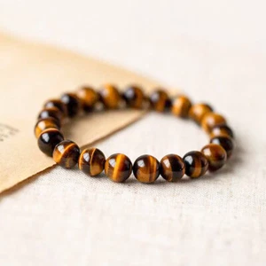 Pretty Natural 4/6/8/10mm Yellow Tiger's Eye Gems Round Bead Bracelet 7.5in - Picture 1 of 10