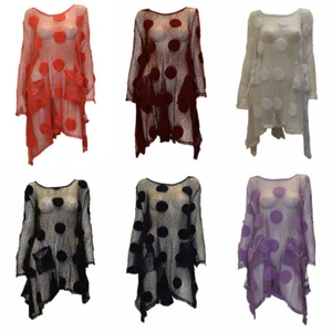 BOHO HIPPIE LAGENLOOK VINTAGE STYLE LONG SLEEVE CROCHET KNIT DOT SHRUG DRESS - Picture 1 of 11