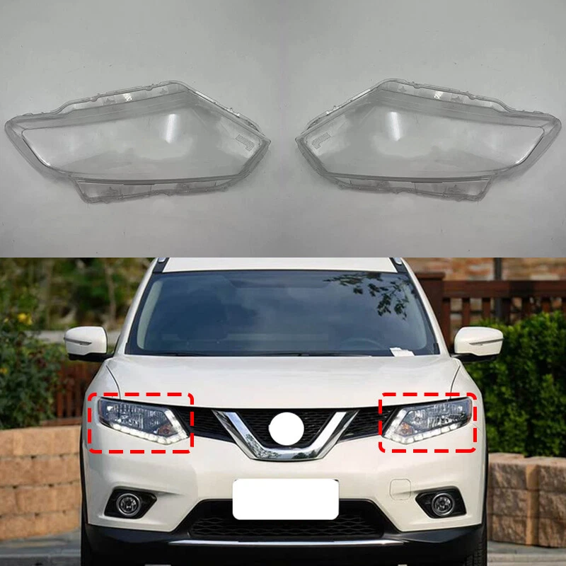 1Pair Headlight Clear Lens Headlamp Cover + Glue For Nissan X-Trail 2014-2016 - Image 1 of 4