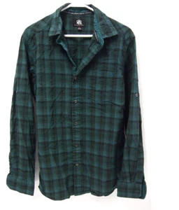 Rock & Republic Mens Shirt M Green Black Plaid Long Sleeve Button 100% Cotton - Picture 1 of 5