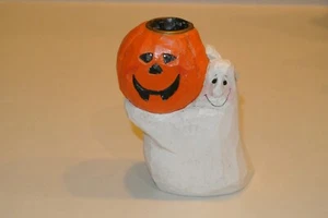 Eddie Walker Halloween Ghost w/ Pumpkin Candle Holder 4" Tall Vintage Midwest  - Picture 1 of 3