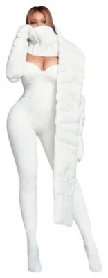 SZ M -Adidas x Ivy Park Beyonce Knit Catsuit Core Corset Bustier White Jumpsuit - Image 1 of 4