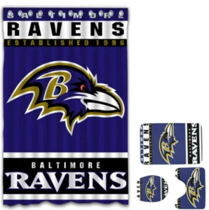 Baltimore Ravens Team Sport Shower Curtain Non-Slip Toilet Lid Cover Bath Mat - Picture 1 of 3