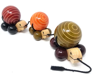 Handmade Wooden Pull Toy Snail Turtle with Rotating Ball Shell Maya Organic HTF - Picture 1 of 14