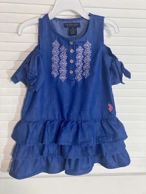 US Polo Girls Size 4T Blue Denim Embroidered Dress EUC - Image 1 of 4