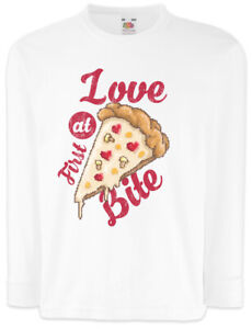 Love At First Bite Kids Long Sleeve T-Shirt Pixel Italia Fun Nerd Pizza Love