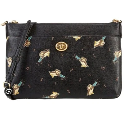 Bolsa de mão Coach Polly tiracolo corujas musicais couro pebbled C6587 nova com etiquetas - Imagem 1 de 4