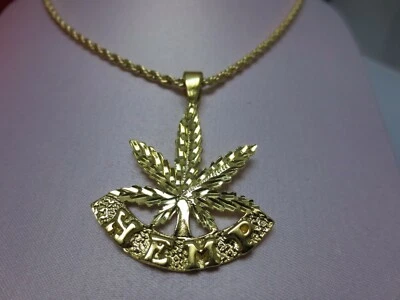 14 KT GOLD EP 2 "MARIJUANA POT LEAF HEMP & 14KT GOLD EP 20" 3MM ROPE CHAIN -3538 - Image 1 of 2