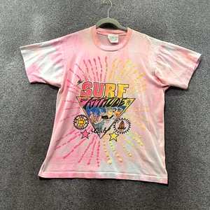 T-shirt vintage 1990 Surf Mania rosa tye dye surf attitude club maglietta punto singolo - Foto 1 di 14