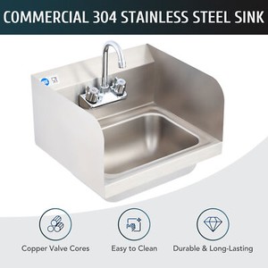 NSF Commercial Kitchen Wall Mount Hand Sink w/ Stainless Steel and Side Splashes