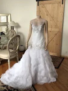 WHITE FIT N FLARE BRIDAL GOWN WEDDING DRESS SIZE 10. Sequin And Jewels - Picture 1 of 12