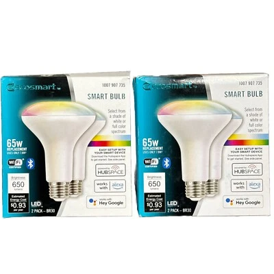 (4 BULBS) EcoSmart Smart Light Bulb 65w BR30 LED Wifi/Bluetooth Alexa Google New - Image 1 of 4