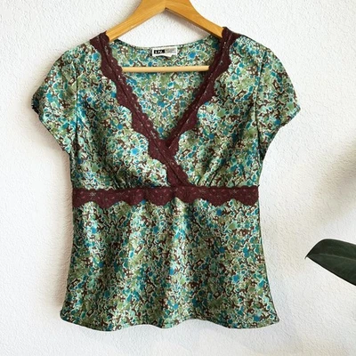 VTG Y2K In Studio Babydoll Top MP Satin/Lace Forest Fairy Grunge Goblincore Boho - Image 1 of 4