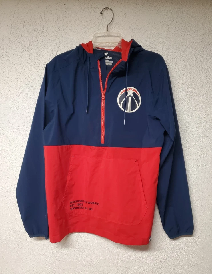 Men NBA Basketball Washington Wizards Hooded Pullover 1/2 Zip Windbreaker Size M - Image 1 of 4