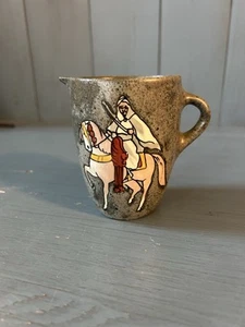 Vintage TEPLITZ Stellmacher Arab On Horseback Gray Pottery Pitcher 4” - Picture 1 of 9