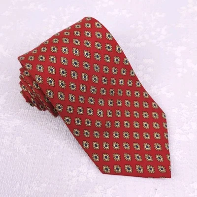 Brooks Brothers Makers Шелковый Галстук Красный Мини Цветочный Медальон Геометрический 60" x 3,75" - Изображение 1 из 4