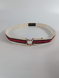 Vintage Ginnie Johansen Bandgürtel verstellbar rot weiß blau adrette goldene Schnalle - Bild 1 von 5