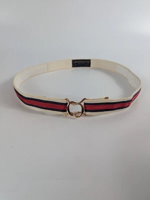 Cinturón de Cinta Ajustable Vintage Ginnie Johansen Rojo Blanco Azul Preppy Hebilla Dorada Foto 1 de 4