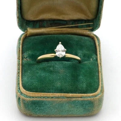 Vintage 14K Diamond Solitaire Engagement Ring, Pear Cut, 1/2 Carat, Earth Mined - Image 1 of 4