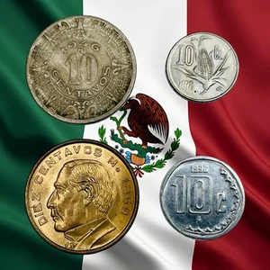 Lotto di 4 monete diverse Messico 10 Centavos - decenni misti - spedizione combinata - Foto 1 di 2