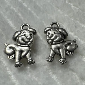 Silver Metal Alloy Dog Charm 10 Pieces 2 Sided - Picture 1 of 2