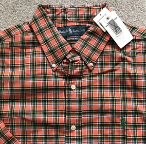 Ralph Lauren Custom Fit Button Down Hemd Herren kariert orange Freizeit grün Pony - Bild 1 von 10