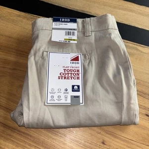 NWT Izod Flat Front Pant Stretch Husky 14 Khaki Boys School Uniform Pants NEW - Picture 1 of 3