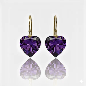 Pendiente corazón amatista plata esterlina 925 joyería piedra de nacimiento de febrero para ella - Imagen 1 de 4