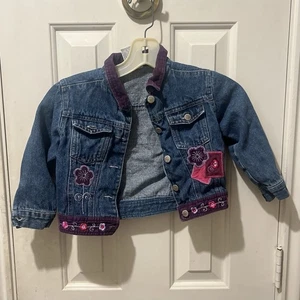 Mädchen 3T Denim Jeansjacke bestickt Blumen lila Cordbesatz Kleinkind - Bild 1 von 5