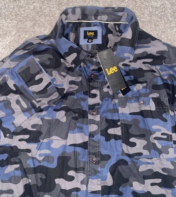 Lee Men's Dark Shadow Blue Gray Camo Cotton Button Down LS Shirt Big Tall 3XLT - Image 1 of 4