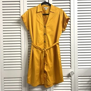 Nine West Sunshine Yellow Short Sleeve Shirt Dress Womens S Belted Summer Casual - Picture 1 of 12