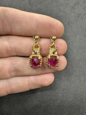 Lote de aretes colgantes de oro zafiro rosa y transparente de plata de ley de 6,8 g L Foto 1 de 4
