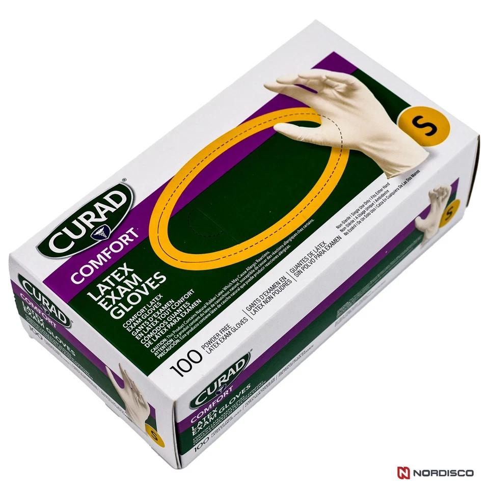 Guantes de examen de látex Curad CUR8104 cómodos sin polvo S pequeños Foto 1 de 1