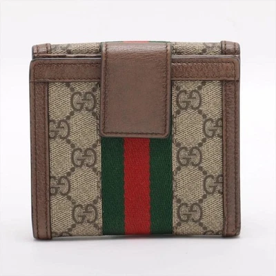 GUCCI GG Supreme Cartera de Cuero PVC 523173 Marrón Compacto Doble Plegable Unisex Foto 1 de 4