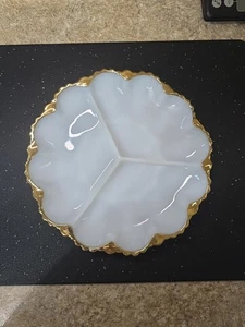 Vintage Anchor Hocking FIRE KING weiß Milchglas geteilt Relish Schale Goldrand - Bild 1 von 3