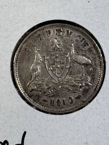 1910 Australia 6 Pence Silver Coin Cleaned - Picture 1 of 8