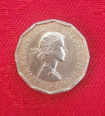Vintage 1963 Great Britain Three Pence Coin Queen Elizabeth II Younghead  - Image 1 of 3