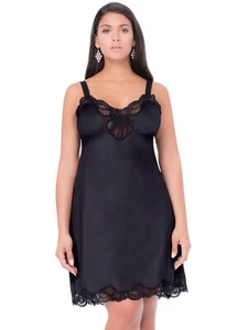 Illusion Women's Nylon Full Slip With Lace Trim Adjustable Straps Plus Size 1112 - Picture 1 of 8