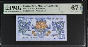 Bhutan 1 Ngultrum 2013 P 27 b superba gemma UNC PMG 67 EPQ - Foto 1 di 3