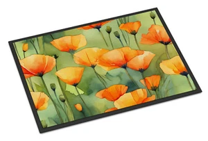 California California Poppy in Watercolor Indoor Outdoor Mat 18x27 DAC1630MAT - Picture 1 of 3