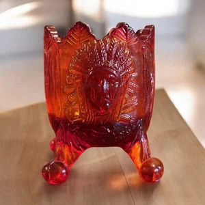 Guernsey Saratoga Indian Chief Toothpick Holder Ruby Glass 1903 Pittsburgh - Picture 1 of 14