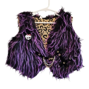 NEW Monster High Fangastic Faux Fur Purple Black Chain Buckle Vest M/8-10 - Picture 1 of 11