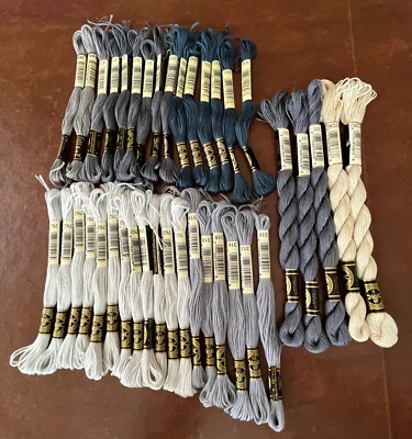 Big Lot Embroidery Thread Floss Grays Blue Ecru DMC Cotton Perle - Image 1 of 4
