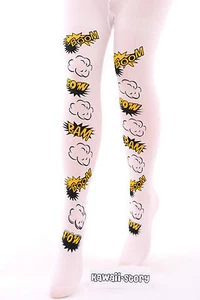 ST-02 Bam White Lolita Comic Cartoon Harajuku Tights Japan - Picture 1 of 4