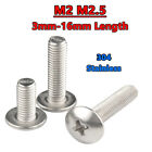 M2 M2.5 Phillips Button Head Screws Machine Bolts 304 Stainless Steel 3mm - 16mm